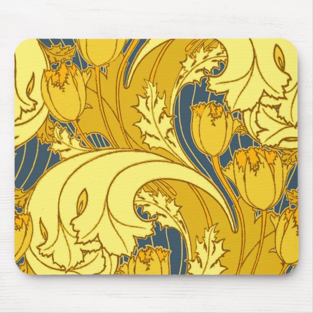 Vintages fett Tulip Blue Gold Muster Mousepad (Vorne)