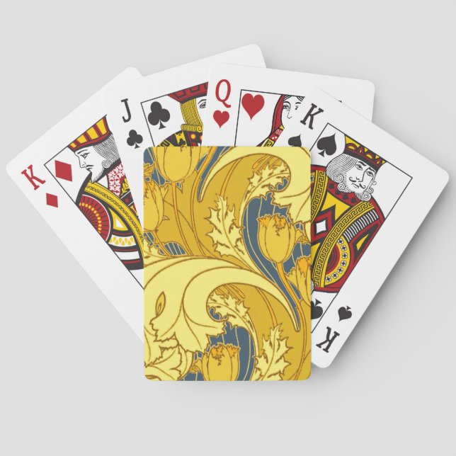 Vintages fett Tulip Blue Gold Muster Spielkarten (Rückseite)