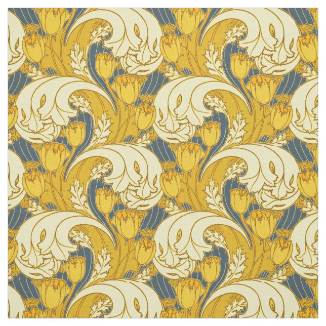 Vintages fett Tulip Blue Gold Muster Stoff (Muster)