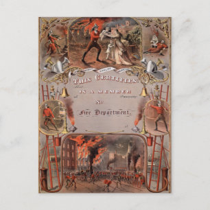 Vintages Feuerwehrzeugnis Postkarte