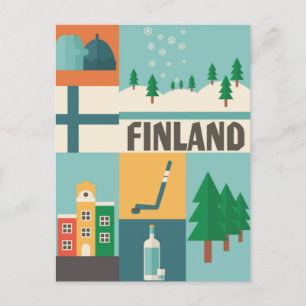 Vintages Finnland Winterurlaub Nordeuropa Postkarte