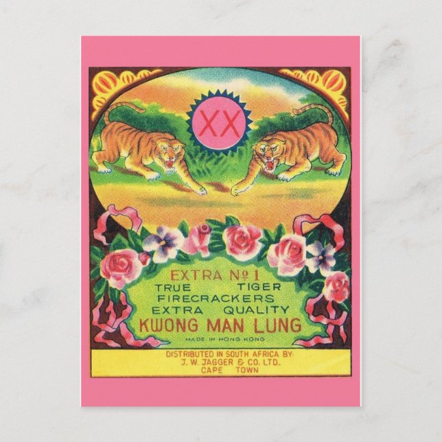 Vintages Firecracker-Paket Postkarte (Vorderseite)