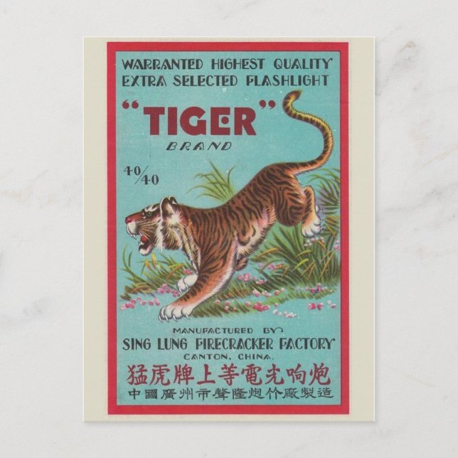 Vintages Firecracker-Paket Postkarte (Vorderseite)