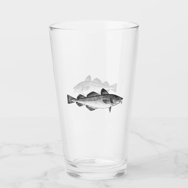 Vintages Fischen - atlantischer Kabeljau Glas (Vorderseite)