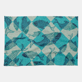 Vintages Fischharlequin Grunge Hintergrund | Geschirrtuch