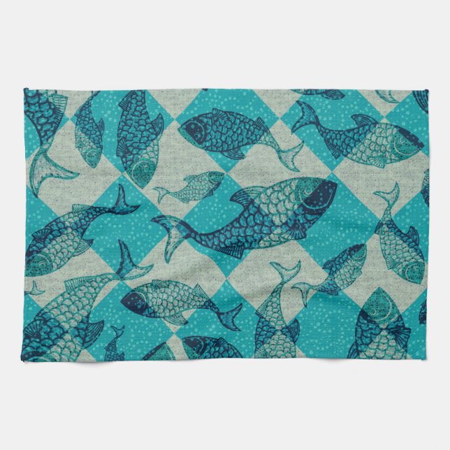 Vintages Fischharlequin Grunge Hintergrund | Geschirrtuch (Horizontal)
