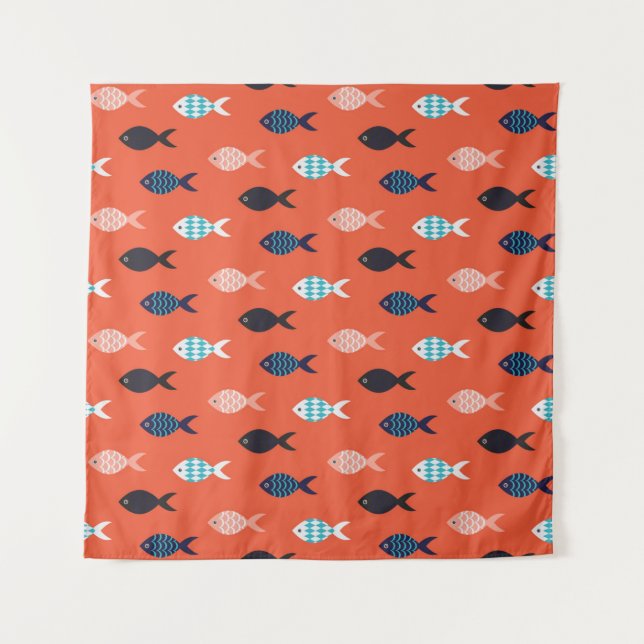 Vintages Fischmuster Fischmuschel Wandteppich (Vorderseite)