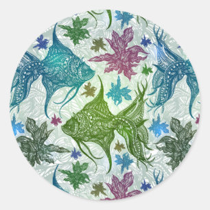 Vintages Fischmuster Runder Aufkleber