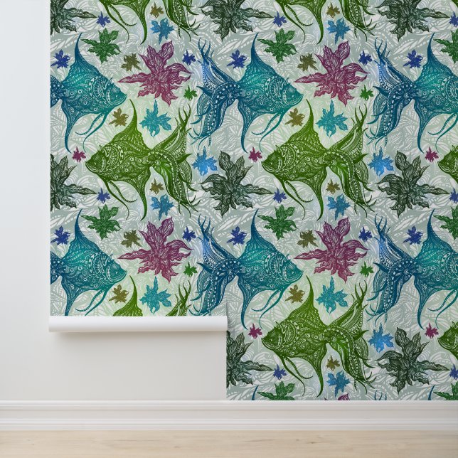 Vintages Fischmuster Tapete (Anwendung)