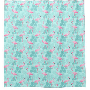 Vintages Flamingo Light Blue Duschvorhang