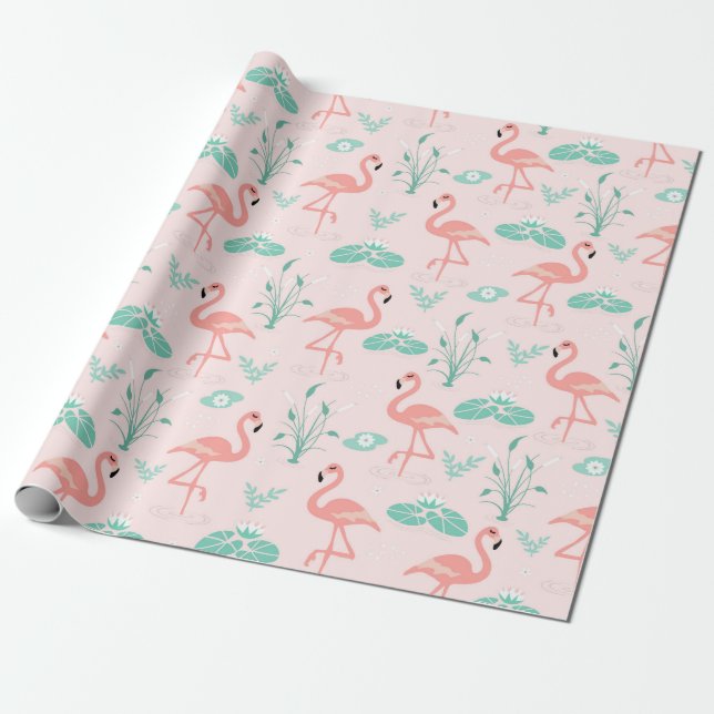 Vintages Flamingo und Water Lily Pattern Geschenkpapier (Ungerollt)