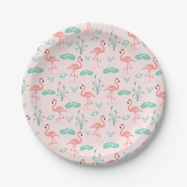 Vintages Flamingo und Water Lily Pattern Pappteller (Vorderseite)