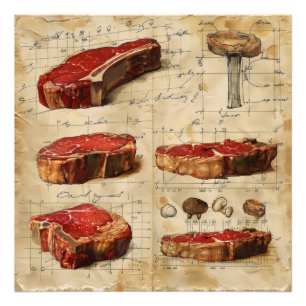Vintages Fleischdiagramm Fotodruck
