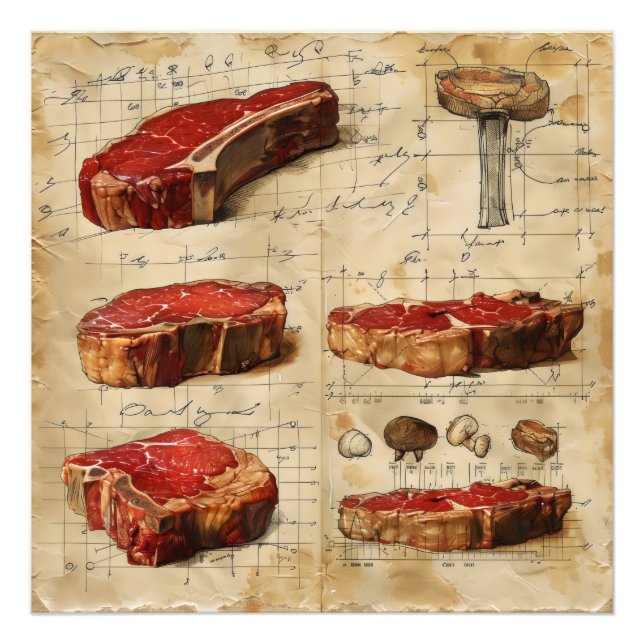 Vintages Fleischdiagramm Fotodruck (Vorne)