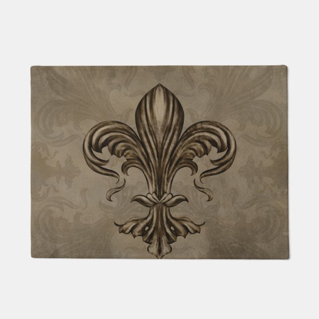 Vintages Fleur-de-lis Sepia Fußmatte (Vorderseite)