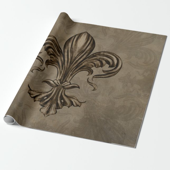 Vintages Fleur-de-lis Sepia Geschenkpapier (Ungerollt)