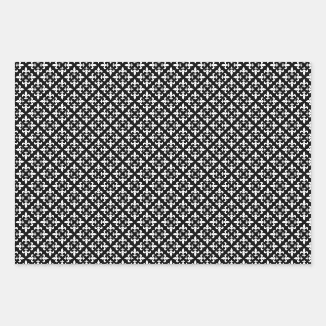 Vintages Fliesenmuster für Schwarzweiß-Lilie Geschenkpapier Set (Vorderseite)