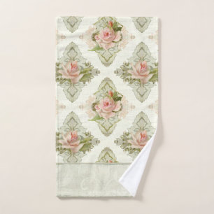 Vintages Flora-Aquarell Rosa Damask Handtuch