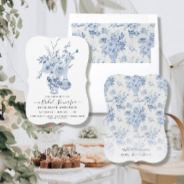 Vintages Flora Elegantes Blau im Weißen Brautparty Einladung