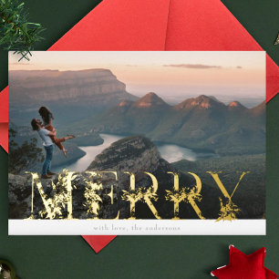 Vintages floral Alphabet MERRY Foto Gold Folien Feiertagskarte