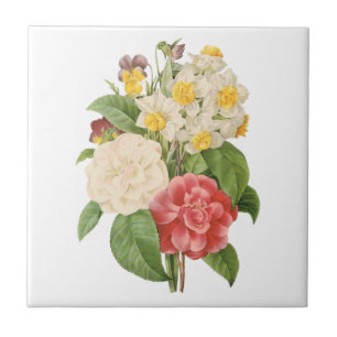 Vintages Floral Camelia Daffodil Blume von Redoute Fliese