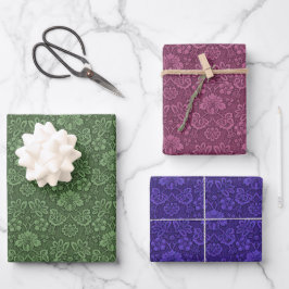 Vintages Floral Damask Muster Grün Lila Blau Geschenkpapier Set