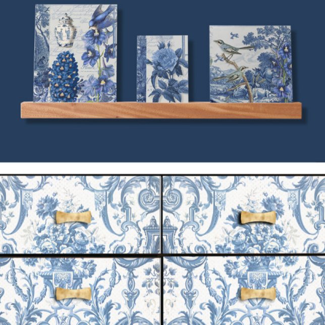 Vintages Floral Delft Blaues Meer Seidenpapier (Von Creator hochgeladen)