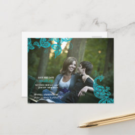 Vintages floral Paisley Peacock Foto Save the Date Ankündigungspostkarte