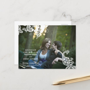 Vintages floral Paisley Peacock Foto Save the Date Ankündigungspostkarte