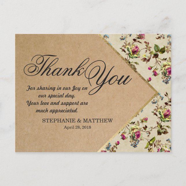 Vintages Floral- und Goldtrimmpapier Gerecycelt Postkarte (Vorderseite)