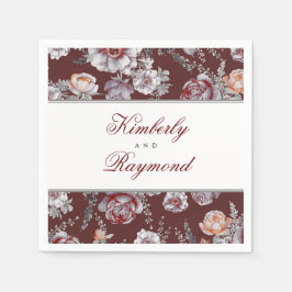 Vintages Floral Watercolor Burgundy Red Serviette