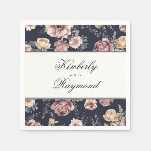Vintages Floral Watercolor Navy Blue und Mauve Serviette