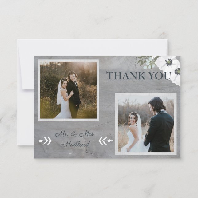 Vintages Floral Zwei Foto Dankeskarte (Vorderseite)