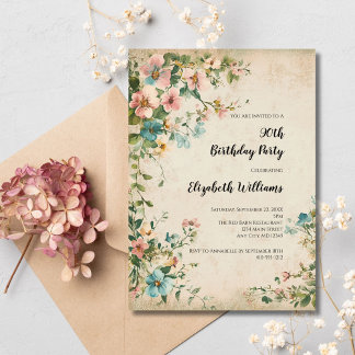 Vintages Floraler Shabby Chic 90. Geburtstag Einladung
