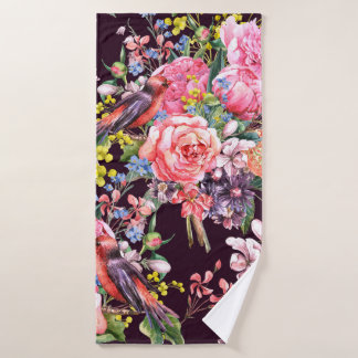 Vintages, florales Aquarell mit Hintergrund Badehandtuch