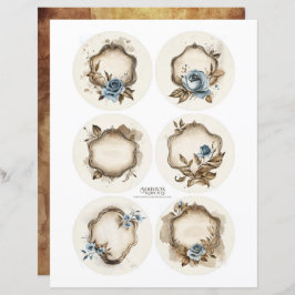Vintages florales Dusty Blue Ephemera Labels Set