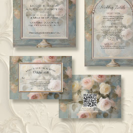 Vintages florales Elegance Blue Pink Gold Hochzeit RSVP Karte