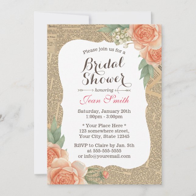 Vintages florales Elegantes Brautparty Einladung (Vorderseite)