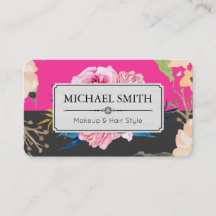 Vintages florales Elegantes Modern Hot Pink Jet Visitenkarte