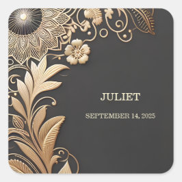 Vintages florales Gold Foil Embosses Brautparty Quadratischer Aufkleber