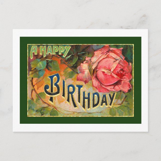 Vintages florales Happy Birthday Postkarte (Vorderseite)