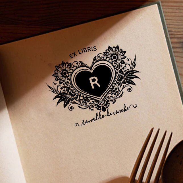 Vintages florales Herzmonogramm Ex libris Permastempel (Von Creator hochgeladen)