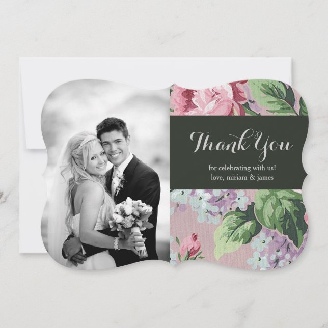 Vintages florales Hochzeitsszenario Foto Dankeschö Einladung (Vorderseite)