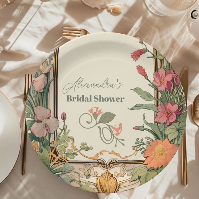 Vintages florales Jugendstil-Brautparty Pappteller (Von Creator hochgeladen)