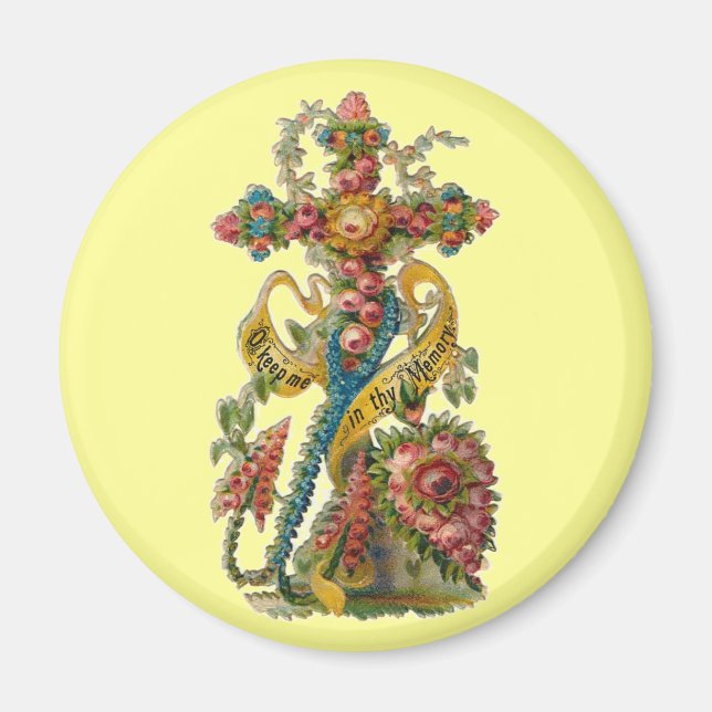 Vintages florales Kondolenzkreuz Magnet (Vorne)