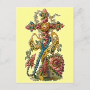 Vintages florales Kondolenzkreuz Postkarte