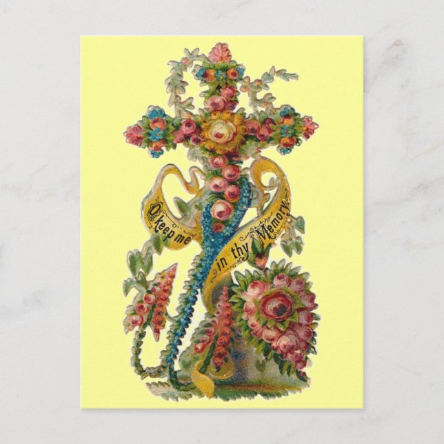 Vintages florales Kondolenzkreuz Postkarte (Vorderseite)