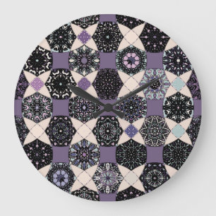 Vintages florales Mandala: farbenfroh, nahtlos Große Wanduhr