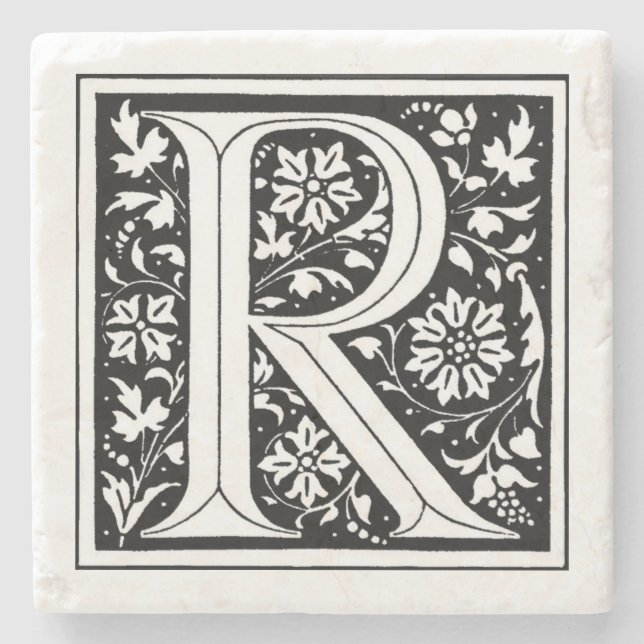 Vintages florales Monogramm "R" Steinuntersetzer (Vorderseite)