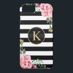 Vintages florales Monogramm Schwarz-weiß Streifen Case-Mate iPhone Hülle<br><div class="desc">Dekorieren Sie Ihr iPhone im Stil mit diesem Personalisierten "Vintagen floralen Monogramm Schwarz-weiß Striped" einzigartiges Gehäuse! Sie können es mit Ihrem Namen oder Text auf diesem Design anpassen. Wenn Sie weitere Anpassungen benötigen, klicken Sie bitte auf die Schaltfläche "Anpassen Sie es" und verwenden Sie unser Designwerkzeug, um die Größe zu...</div>